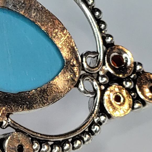 Sterling Silver Pendant with Blue Carved Face and Garnet Accents - Picture 4 of 12